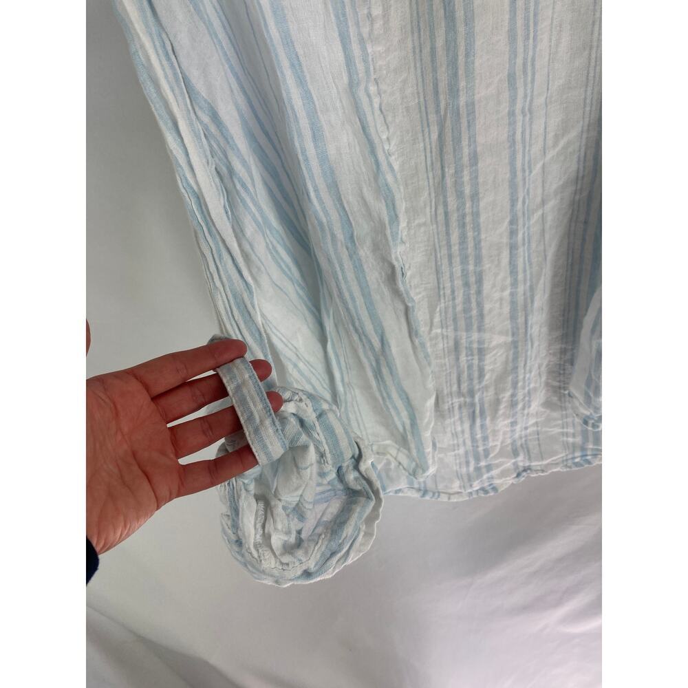 Jones New York 100% Linen Blue White Stripe Button Up Shirt Size Large - Picture 3 of 4